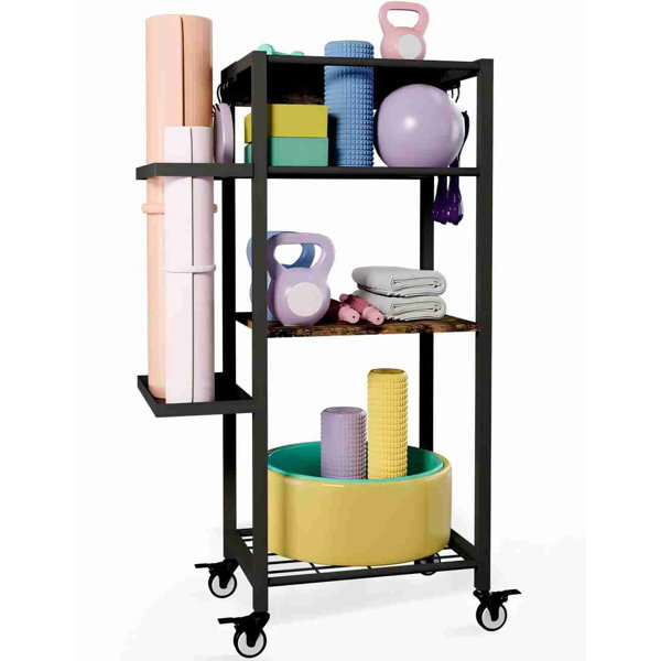17 Stories Yoga Mat Storage Rack With Wheels, 3 Tier,Black Wayfair